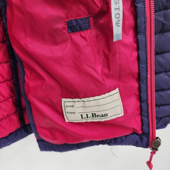 LL Bean Girl’s XL Blue & Pink 650 Goose Down Packable Downtek Puffer Coat - Picture 5 of 9